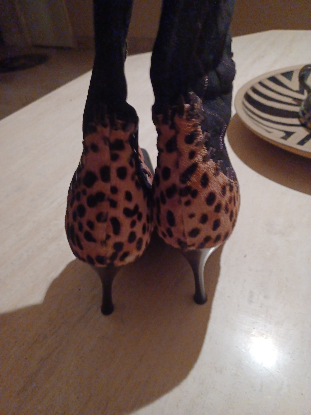 DONALD J PLINER Leather/Calf Hair Leopard Print OTK Stiletto Boots-8.5 - Picture 6 of 7